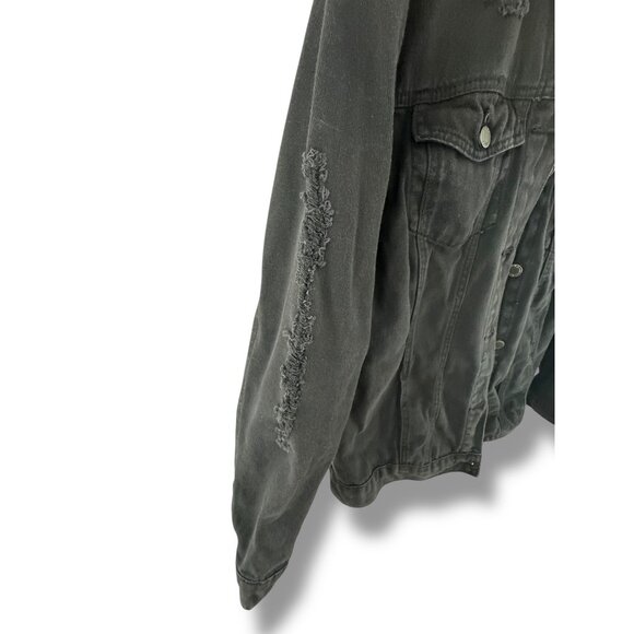 Boom Boom Jeans Denim Jacket Black Distress Grunge Rips Tears Holes Thrash XL - Picture 4 of 11